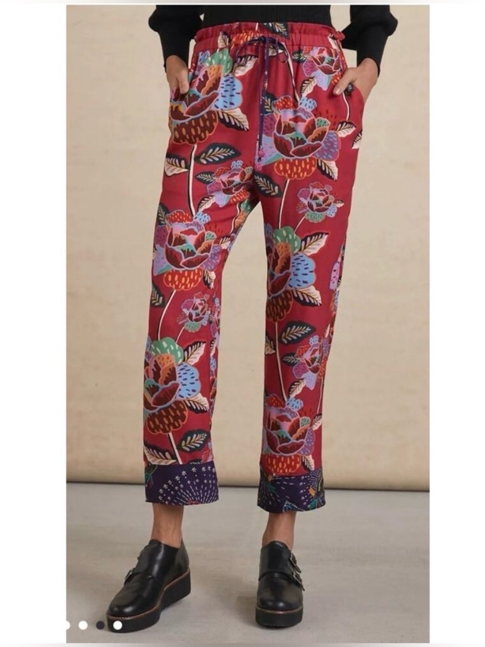 Anthropologie X Farm Rio Violetta Cropped Trousers Tropical Floral Ankle Pant S